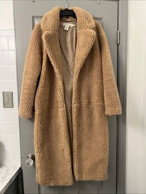 H&M Cozy teddy Shearling Long Coat - Camel Sz XS